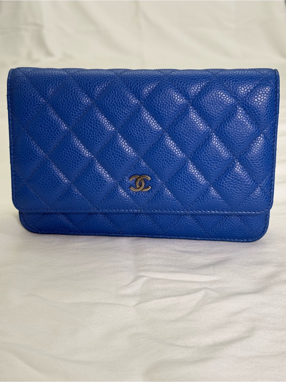CHANEL Quilted Caviar Leather Wallet in Royal Blue with Gold CC